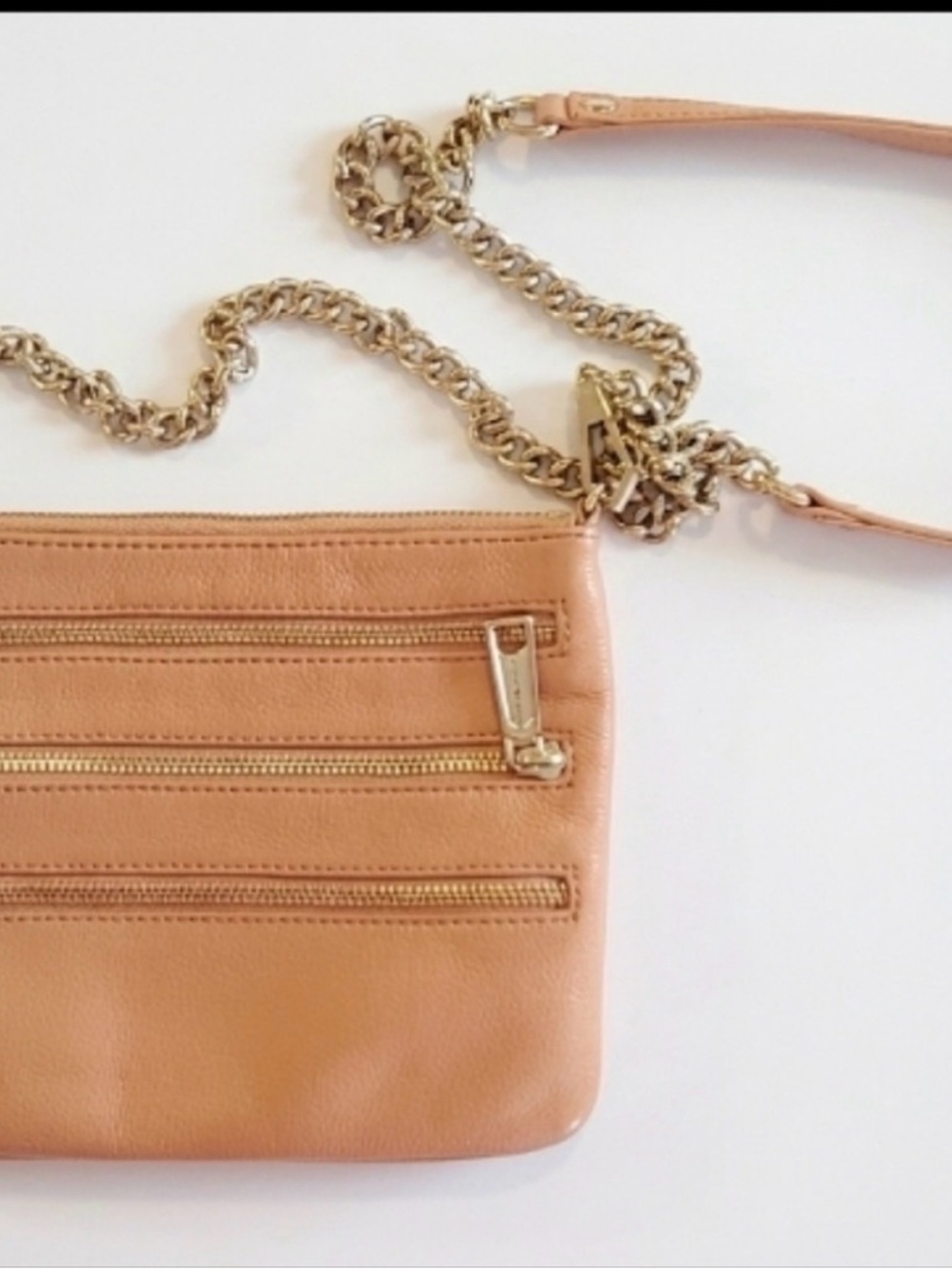 Rebecca Minkoff Peach Leather Crossbody with Gold Chain Strap